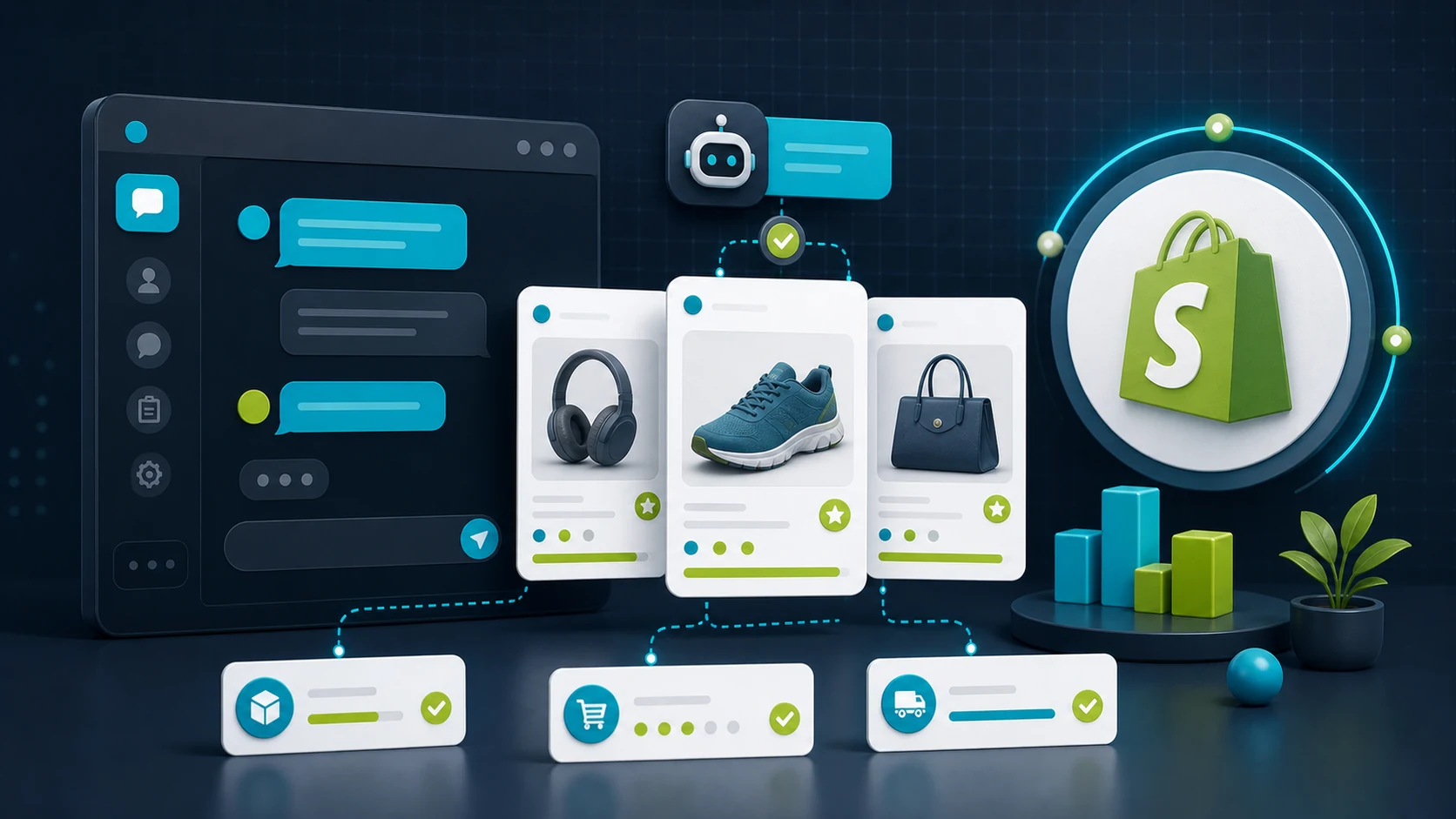 ChatbotEdge editorial image showing a Shopify chatbot product recommendation workflow.