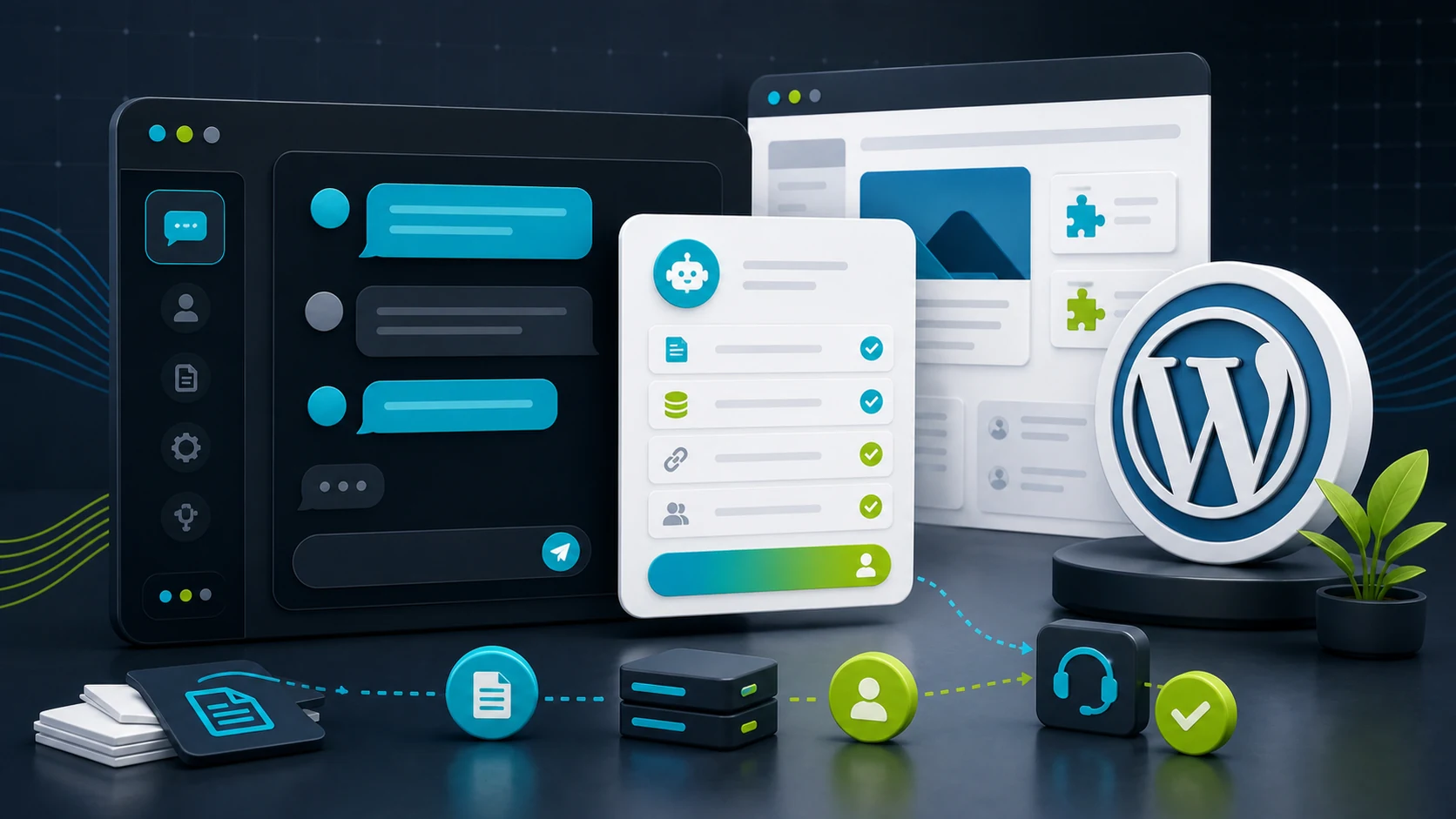 ChatbotEdge editorial image showing a WordPress AI chatbot setup workflow.